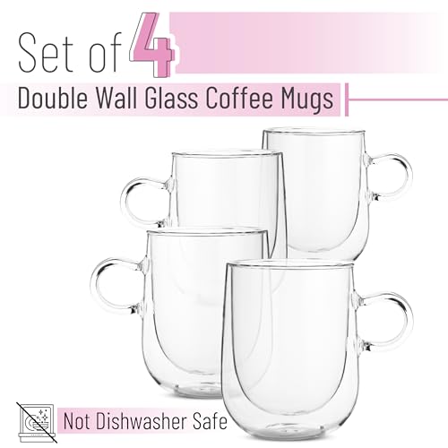 Brew To A Tea BTaT Double Wall Glass Coffee Mugs - 16 oz (500ml), Set of 4, Double Insulated, Clear Latte Mugs - Image 2