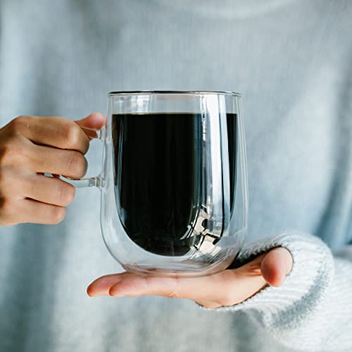 Brew To A Tea BTaT Double Wall Glass Coffee Mugs - 16 oz (500ml), Set of 4, Double Insulated, Clear Latte Mugs - Image 5
