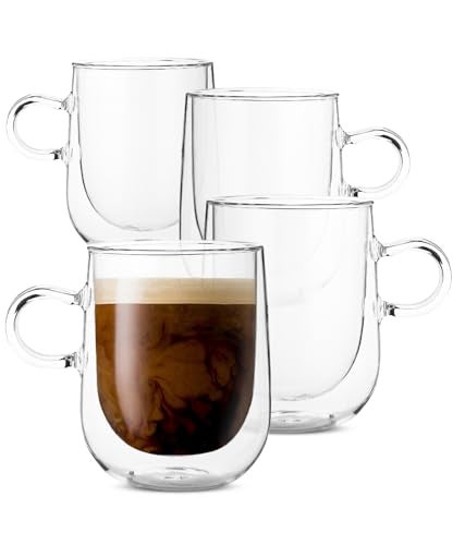 Brew To A Tea BTaT Double Wall Glass Coffee Mugs - 16 oz (500ml), Set of 4, Double Insulated, Clear Latte Mugs - Image 1