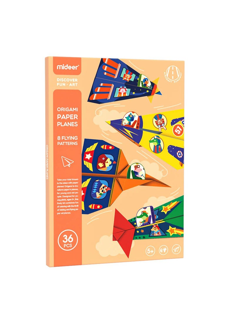 MiDeer Origami Paper Planes Kit for Kids | 36-Piece Paper Folding Set with Instructions, Stickers & Colorful Sheets | Easy-to-Fold Origami Airplanes for Children Ages 5+ - Image 1