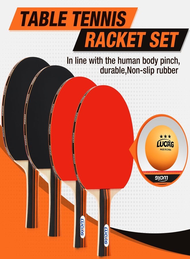 LUOXG Ping Pong Paddles Set of 4, Including 4 Ping Pong Paddles, 12 Balls, a Ping Pong Net and a Portable Case, Table Tennis Rackets Set Suitable for Indoor and Outdoor Games, Four Players - Image 3