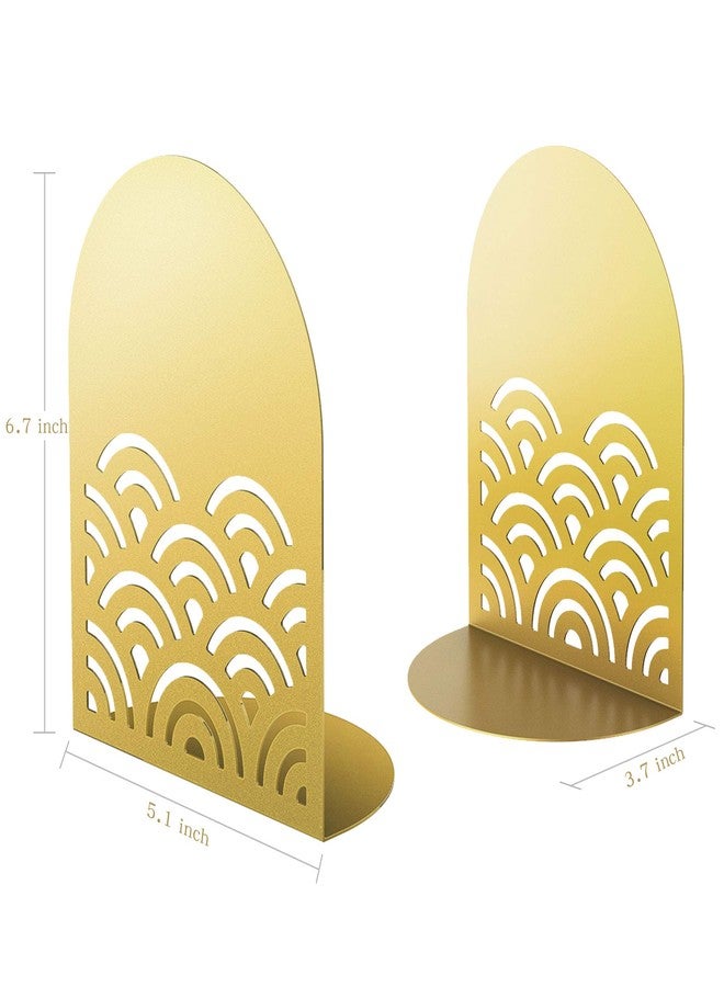 QiMing Ukiyoe Auspicious Clouds Bookends for Books,1 Pair Metal Wavy Pattern Book Holders for Office Shelves Adults & Kids Gift(Gold) - Image 3