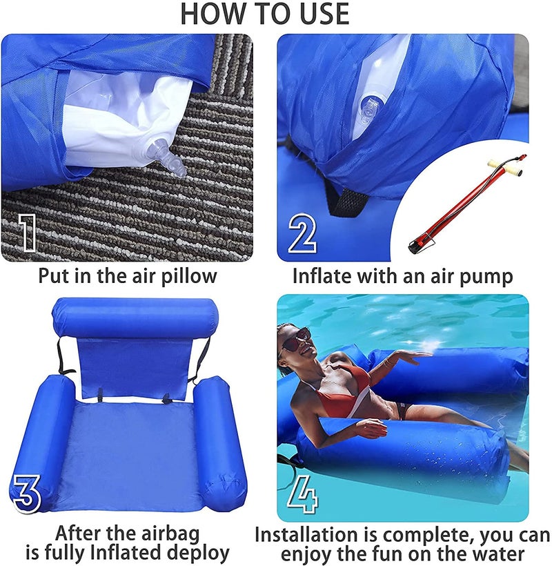 ZUGAD ZUGAD Portable Inflatable Swimming Floating Chair Pool Float Seats Foldable Water Bed Lounge Chairs for Adult Water Hammock Lounge Chair with Air Pump Summer Lake Relaxing Hammock Lounger 1Pcs  - Image 5