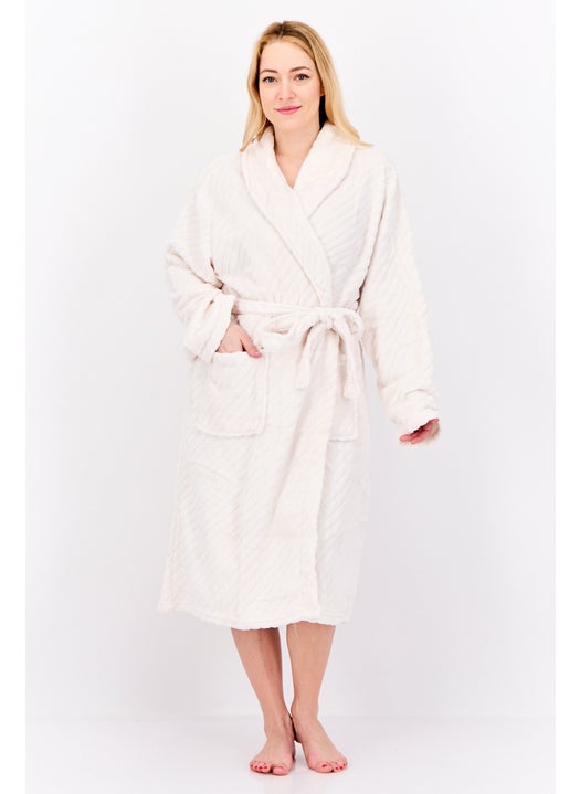Women Belted Bath Robe, Pink