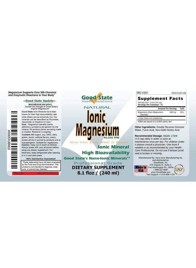 Good State Good State Ionic Magnesium 8 oz - Natural - Nano Sized Mineral Technology - Professional Grade - Supports Healthy Chemical & Enzymes Reactions - 96 Servings (8.1 fl oz)  - Image 2