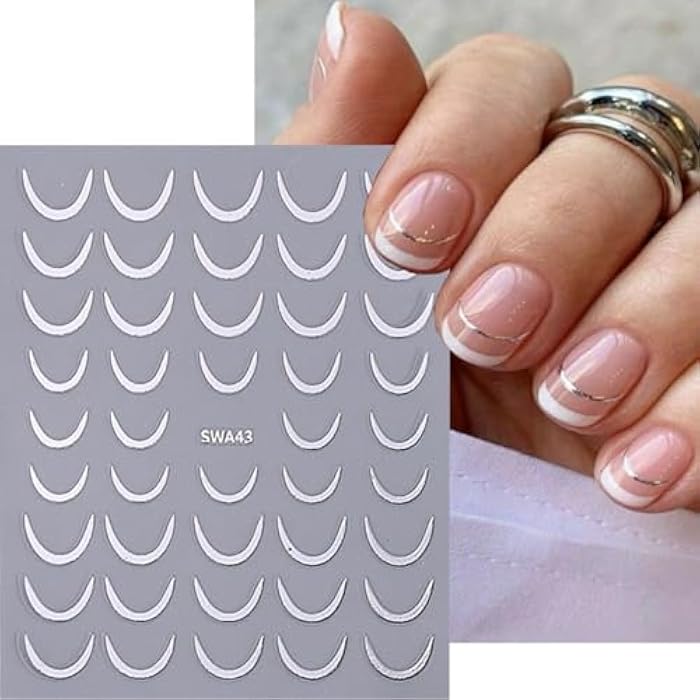 fashion mania French Tip Nail Art Stickers, Gold & Silver, 4PCS, 3D Stripe Lines Curve Swirl, Self-Adhesive Nail Decals, DIY Nail Art Decorations - Image 2