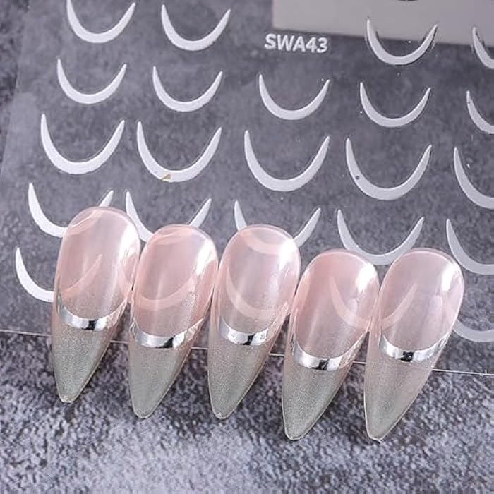 fashion mania French Tip Nail Art Stickers, Gold & Silver, 4PCS, 3D Stripe Lines Curve Swirl, Self-Adhesive Nail Decals, DIY Nail Art Decorations - Image 4