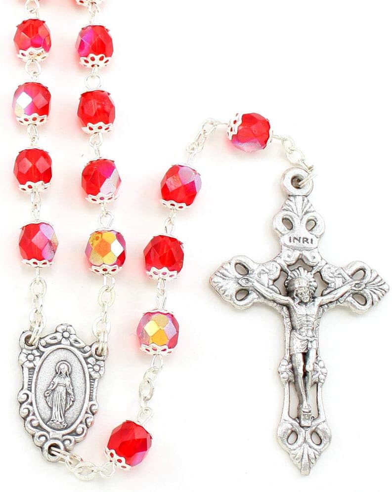 RosaryMart Rosary Crystal Red Beads Our Lady of Miracles