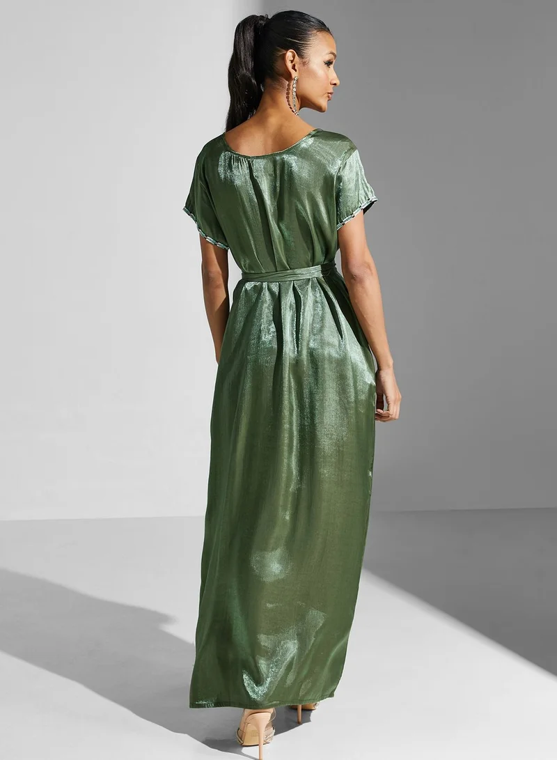 hayas closet Shimmering Belted Maxi Dress