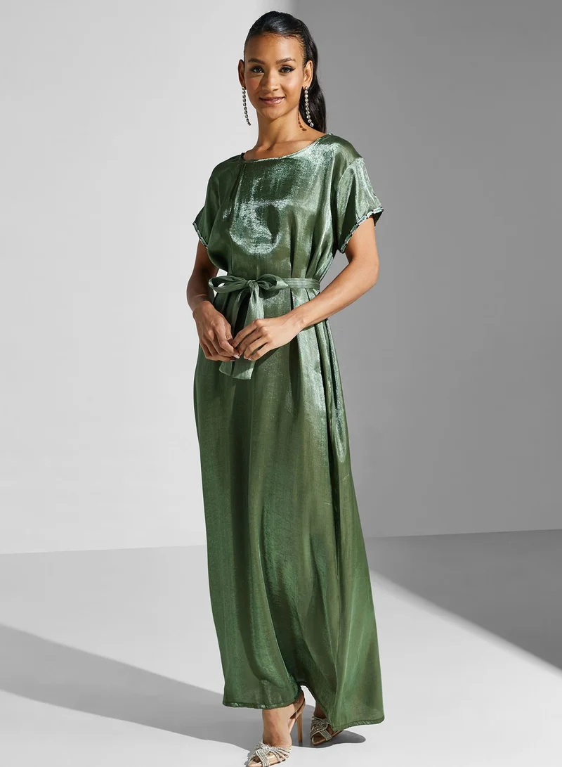 hayas closet Shimmering Belted Maxi Dress