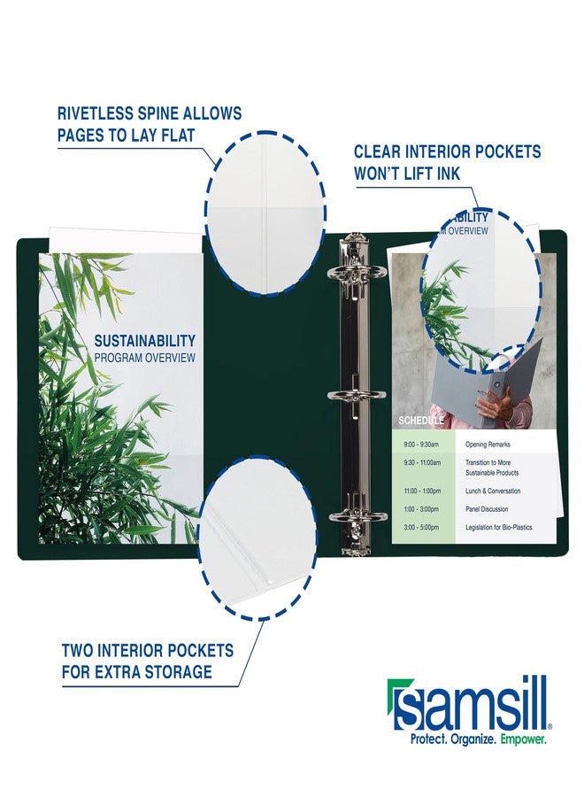 سامسيل مجلد سامسيل المتين مقاس 1 بوصة، صنع في الولايات المتحدة الأمريكية، مجلد بحلقات على شكل حرف D، غلاف شفاف قابل للتخصيص، لون أخضر غابي، يتسع لـ 225 صفحة - Image 4