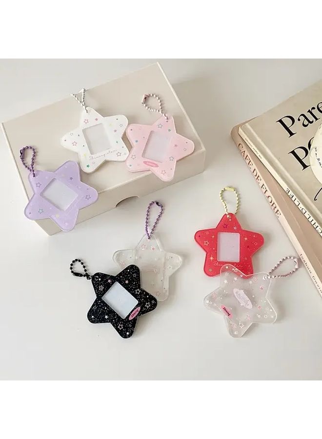 Purple Star Shaped Card Holder Transparent Photo Display Case With Chain ID Pouch Durable Portable - Image 1