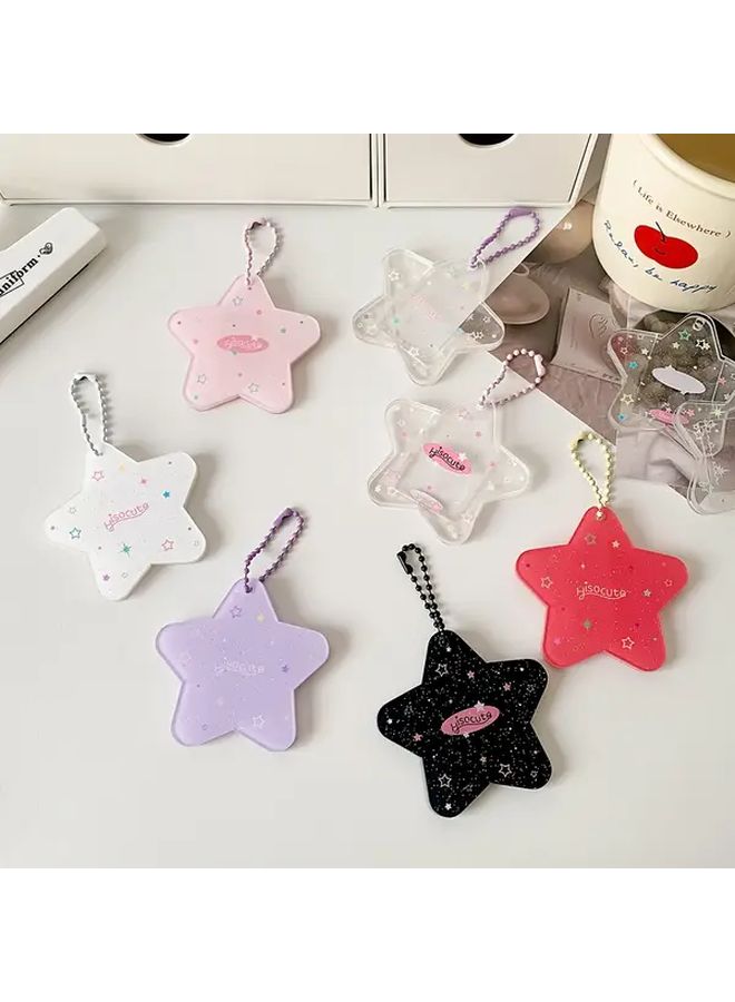 Purple Star Shaped Card Holder Transparent Photo Display Case With Chain ID Pouch Durable Portable - Image 4
