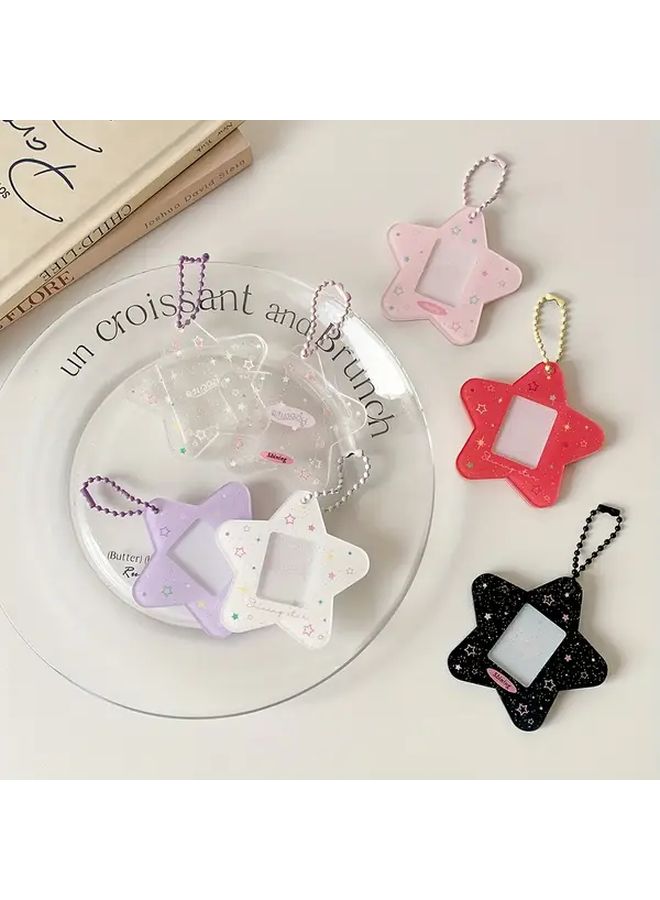 Purple Star Shaped Card Holder Transparent Photo Display Case With Chain ID Pouch Durable Portable - Image 3