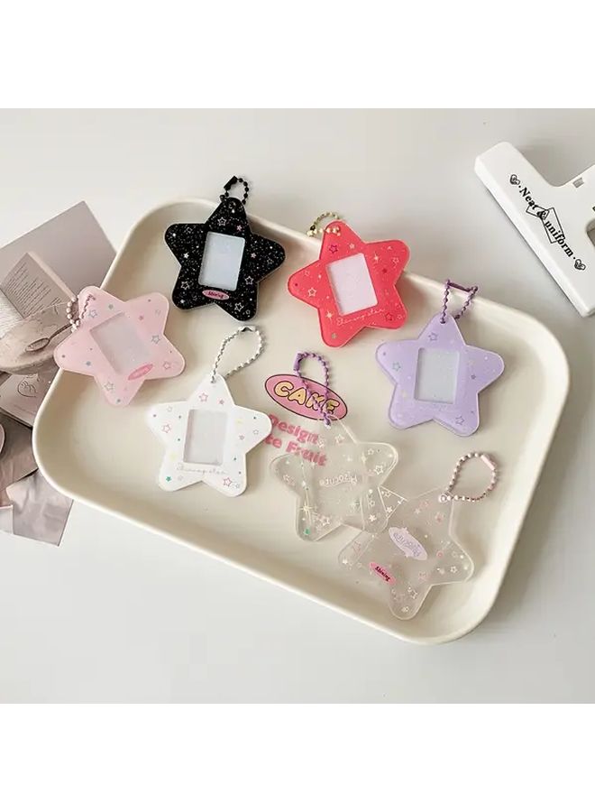 Purple Star Shaped Card Holder Transparent Photo Display Case With Chain ID Pouch Durable Portable - Image 5