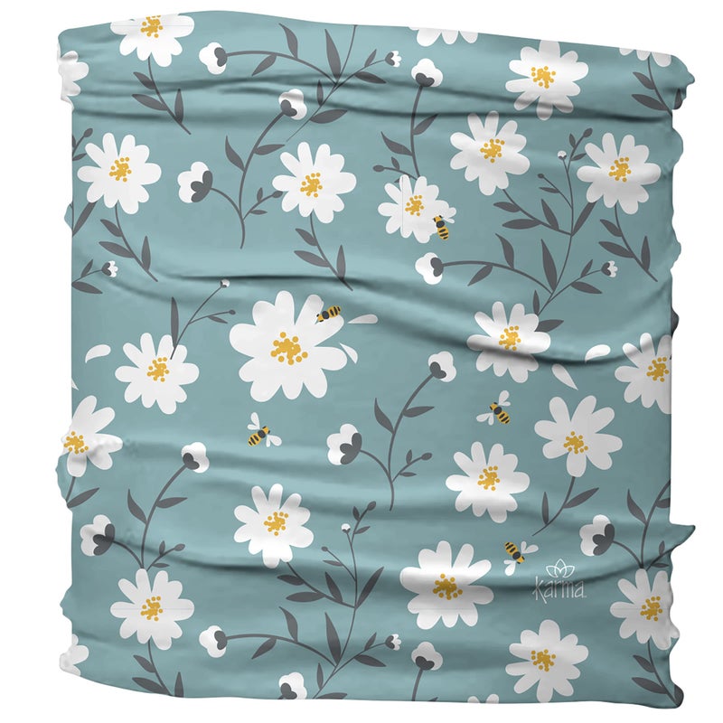Karma Daisy Headband for Women - Medium - Fabric Headband and Stretchy Hair Scarf - Blue/White - Image 2