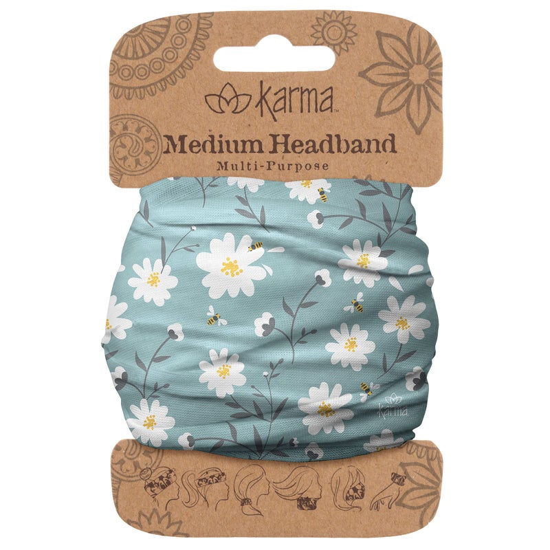 Karma Daisy Headband for Women - Medium - Fabric Headband and Stretchy Hair Scarf - Blue/White - Image 1