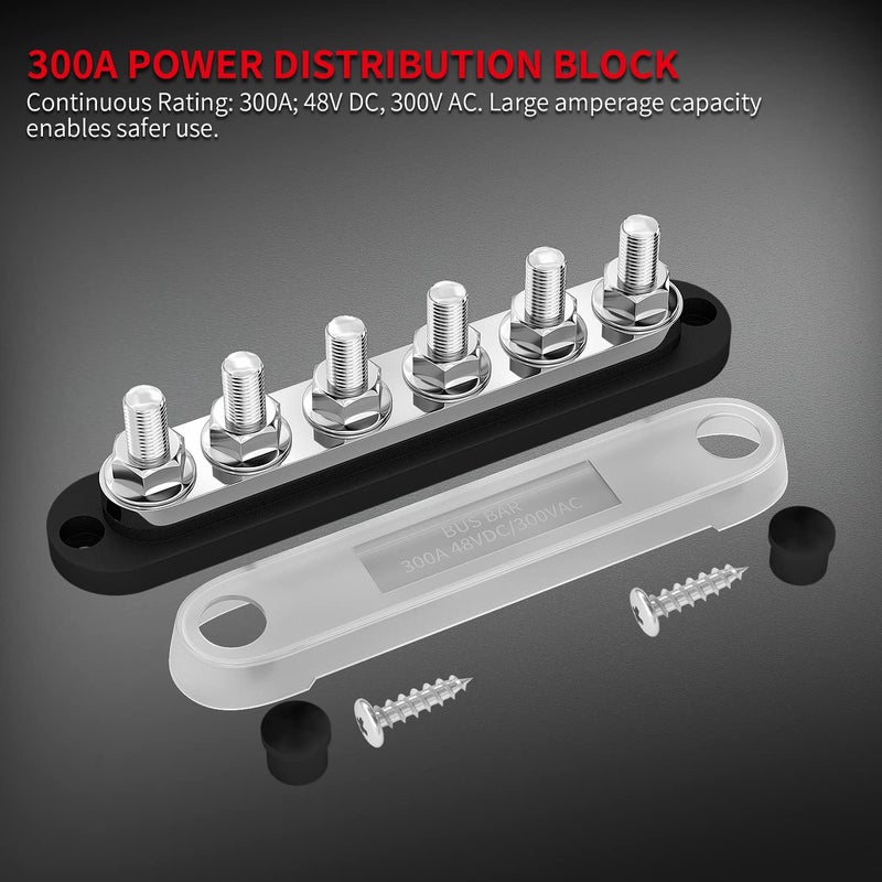 DAIERTEK 300A Bus Bar 12V Power Distribution Block with Cover - 6 x 3/8" (M10) Terminal Studs - Image 3