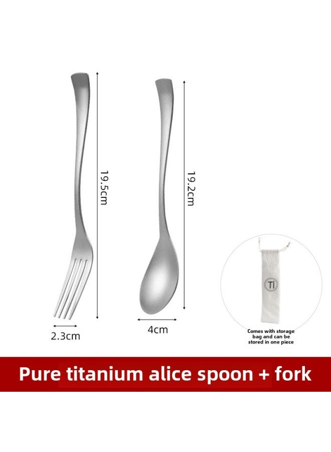 Ultra-Lightweight Pure Titanium Outdoor Dining Set Camping Spoon Fork Chopsticks Kit Picnic Travel Hiking Portable Cutlery Set-Specifications:Spoon Fork With Bent Handle (with Bag) - Image 1