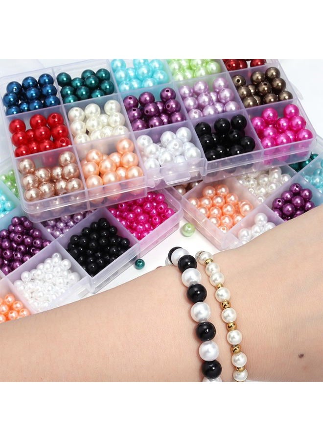 Linsoir beads 1500 Pcs Tiny Satin Luster Faux Pearl Beads Pearl Jewelry for Women Girl Value Pack 15 Color Assorted 6mm Round Pearls - Image 3