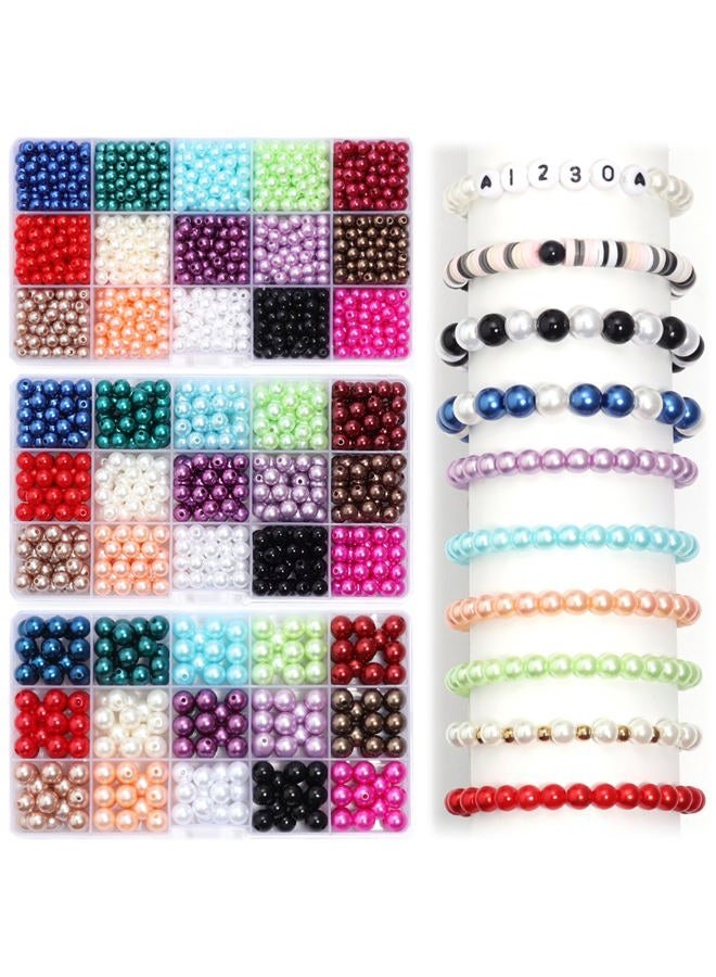 Linsoir beads 1500 Pcs Tiny Satin Luster Faux Pearl Beads Pearl Jewelry for Women Girl Value Pack 15 Color Assorted 6mm Round Pearls - Image 2