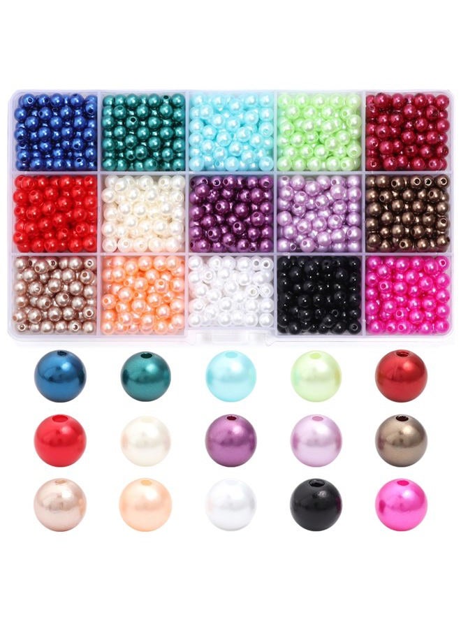 Linsoir beads 1500 Pcs Tiny Satin Luster Faux Pearl Beads Pearl Jewelry for Women Girl Value Pack 15 Color Assorted 6mm Round Pearls - Image 1