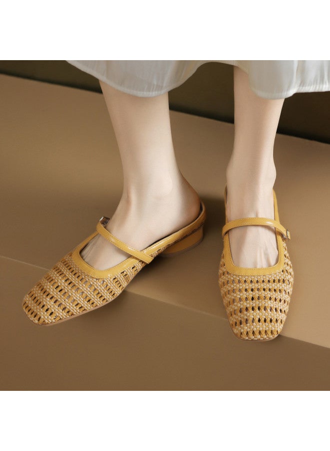 Hollow-out Peep-toe Slippers For Women, 2025 Summer Outdoor Wedge Heel Sandals, Woven Mule Slippers With Low Heel - Image 4