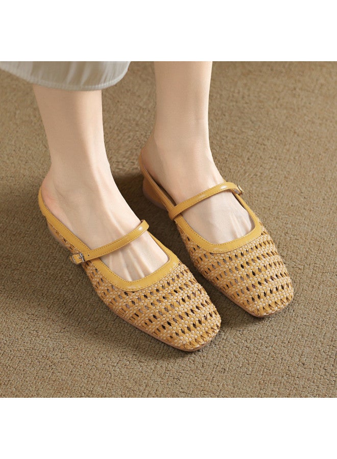 Hollow-out Peep-toe Slippers For Women, 2025 Summer Outdoor Wedge Heel Sandals, Woven Mule Slippers With Low Heel - Image 2