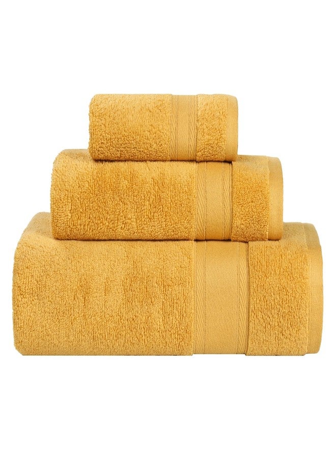 Superior Belmont Zero Twist Cotton Medium Weight Towels, for Guest Bath, Bathroom, Shower, Spa, Plush, Quick Dry, Ultra-Soft Towels, Bath Essentials, Thick Border, 3 Piece Assorted Towel Set, Gold - Image 2