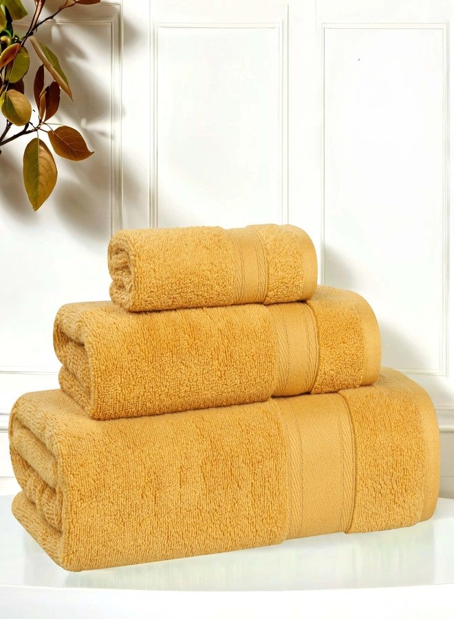 Superior Belmont Zero Twist Cotton Medium Weight Towels, for Guest Bath, Bathroom, Shower, Spa, Plush, Quick Dry, Ultra-Soft Towels, Bath Essentials, Thick Border, 3 Piece Assorted Towel Set, Gold - Image 1