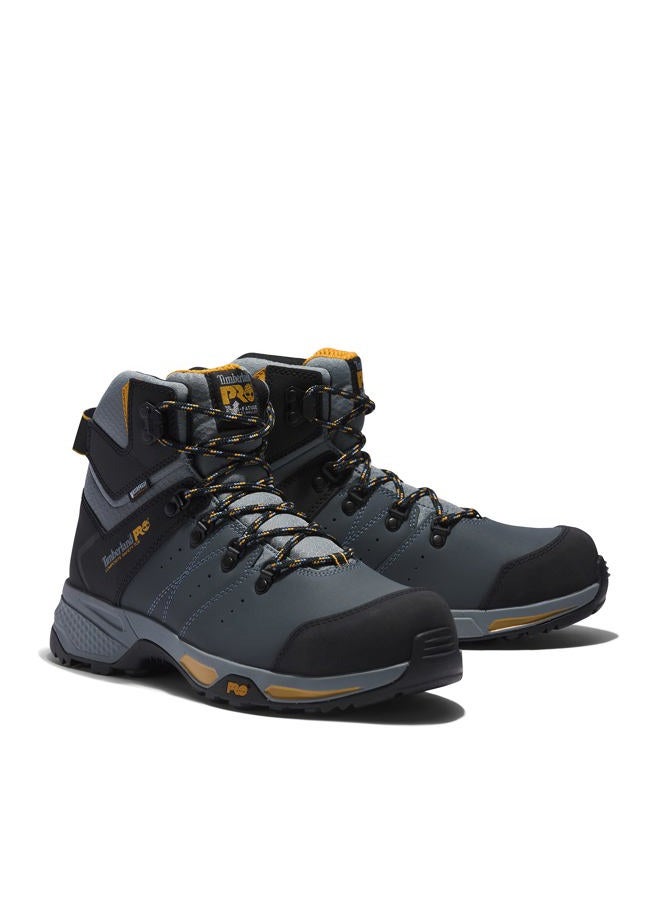 Timberland حذاء عمل صناعي للرجال بارتفاع 6 بوصات مع مقدمة أمان مركبة ومقاوم للماء، رمادي/أصفر، مقاس 10 عريض - Image 3