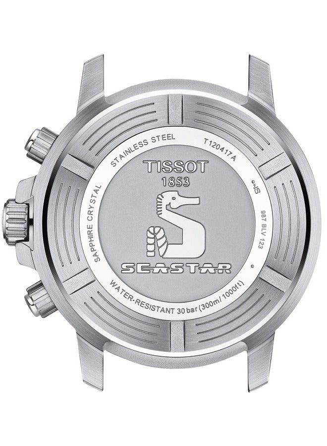 TISSOT ساعة سي ستار 1000 كرونوغراف بقرص أزرق وحزام سيليكون للرجال - T120.417.17.041.00 - Image 4