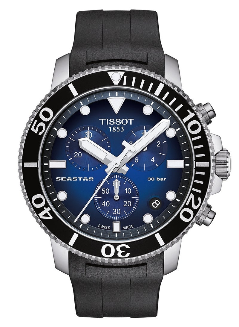 TISSOT ساعة سي ستار 1000 كرونوغراف بقرص أزرق وحزام سيليكون للرجال - T120.417.17.041.00 - Image 1