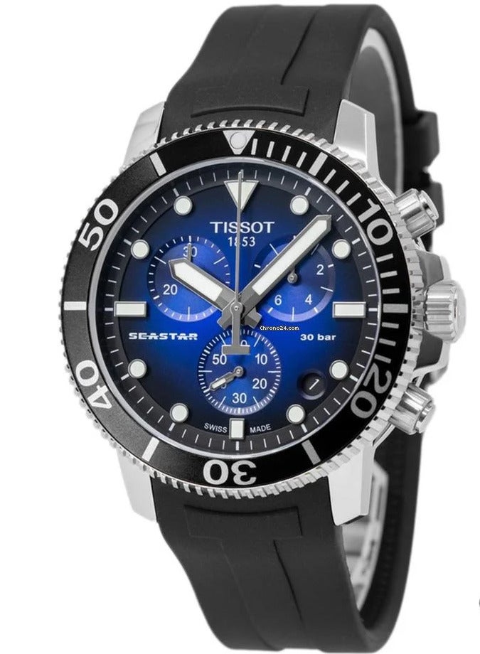 TISSOT ساعة سي ستار 1000 كرونوغراف بقرص أزرق وحزام سيليكون للرجال - T120.417.17.041.00 - Image 2