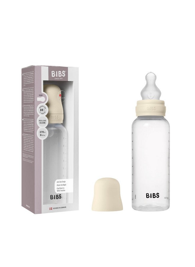 BIBS Baby Bottle 9 oz / 270 ml Silicone Nipple - Anti-Colic, BPA-Free, Round Nipple, Medium Flow, Lightweight & Easy to Clean, Suitable for Newborns 0+ Years - Ivory - Image 1