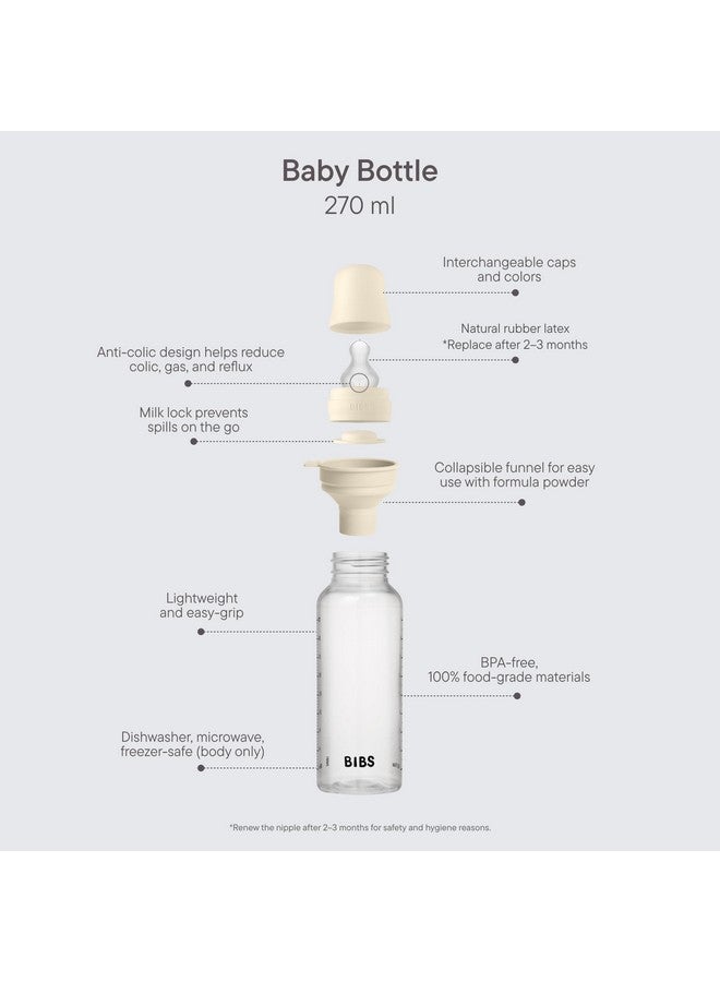 BIBS Baby Bottle 9 oz / 270 ml Silicone Nipple - Anti-Colic, BPA-Free, Round Nipple, Medium Flow, Lightweight & Easy to Clean, Suitable for Newborns 0+ Years - Ivory - Image 2