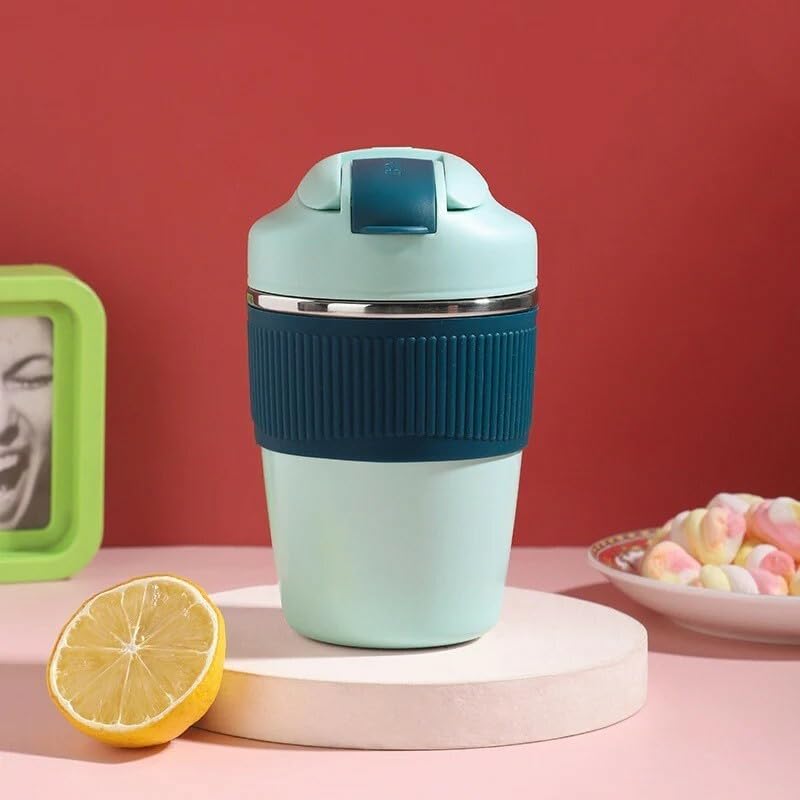 daiDokoro Double Wall Insulated Leak Proof Travel Coffee Tumbler with Inbuilt for Hot/Cold Drinks - (350 ML, Mint Blue) - Image 1