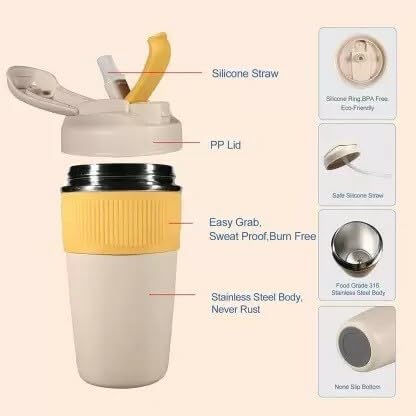 daiDokoro Double Wall Insulated Leak Proof Travel Coffee Tumbler with Inbuilt for Hot/Cold Drinks - (350 ML, Mint Blue) - Image 2