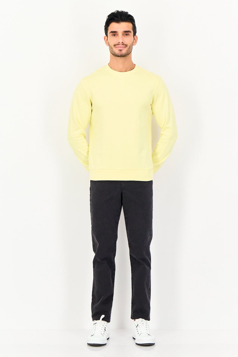 Celio Men Crew Neck Long Sleeve Plain Sweatshirt, Yellow - Image 4