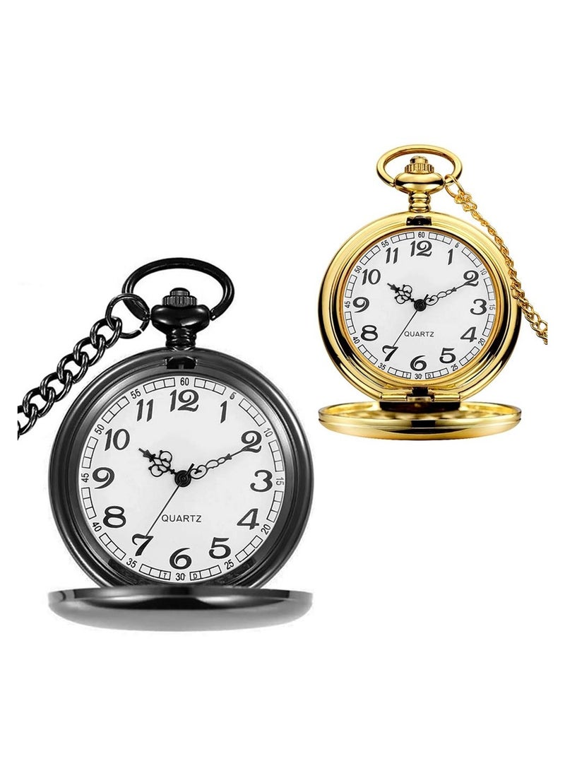 Excefore Retro Pocket Watch Classic Smooth Vintage Quartz Pocket Watch Set of 2 Classic Pocket Watch - Image 1