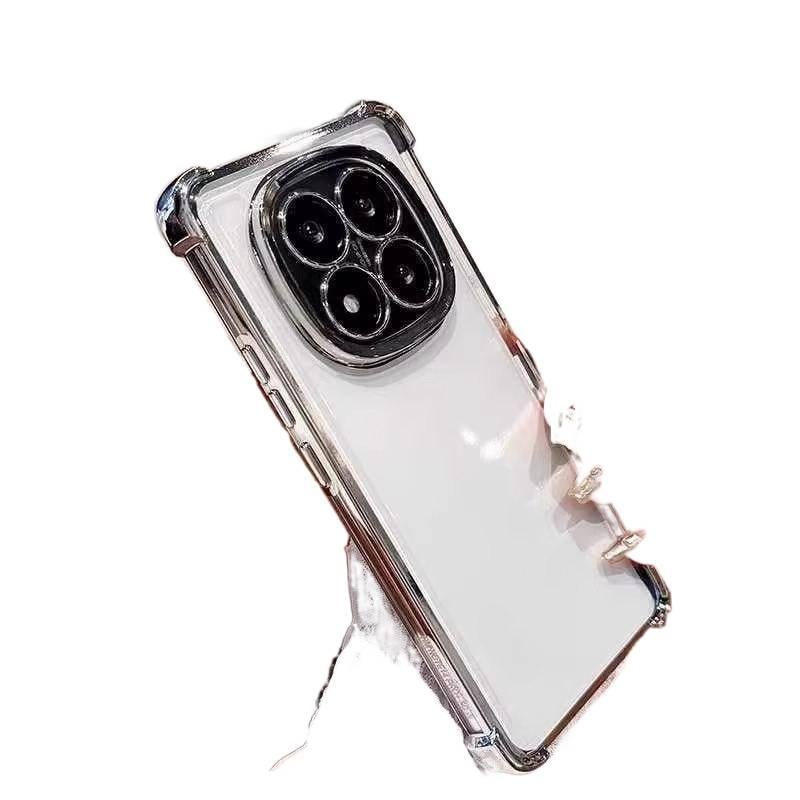 MS غطاء واقي بPC لـ Redmi Note 14 مع حماية من السقوط وتغطية كاملة مع مقاوم للصدمات مع تغطية كاملة للعدسة الشفافة باللون وردي بظهر شفاف باللون الوردي باللون الأحمر - Image 3