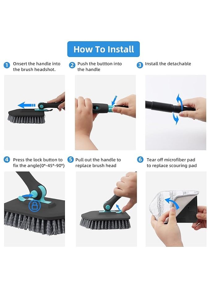 CHITDAX CHITDAX Shower Cleaning Brush with Long Handle 3 in 1 Bathroom Cleaning Brush with 504 Extendable Long Handle Fixable Stiff Scrubbing BrushShower Cleaning Tile Bathroom Floor Black  - Image 5