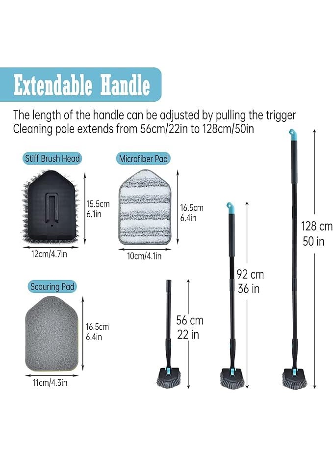 CHITDAX CHITDAX Shower Cleaning Brush with Long Handle 3 in 1 Bathroom Cleaning Brush with 504 Extendable Long Handle Fixable Stiff Scrubbing BrushShower Cleaning Tile Bathroom Floor Black  - Image 3