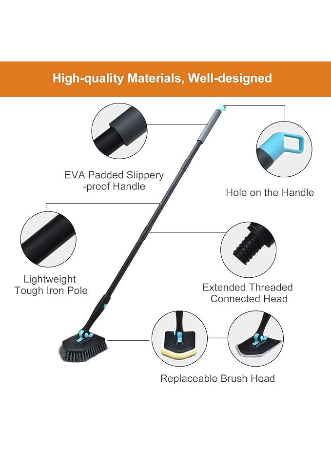 CHITDAX CHITDAX Shower Cleaning Brush with Long Handle 3 in 1 Bathroom Cleaning Brush with 504 Extendable Long Handle Fixable Stiff Scrubbing BrushShower Cleaning Tile Bathroom Floor Black  - Image 2