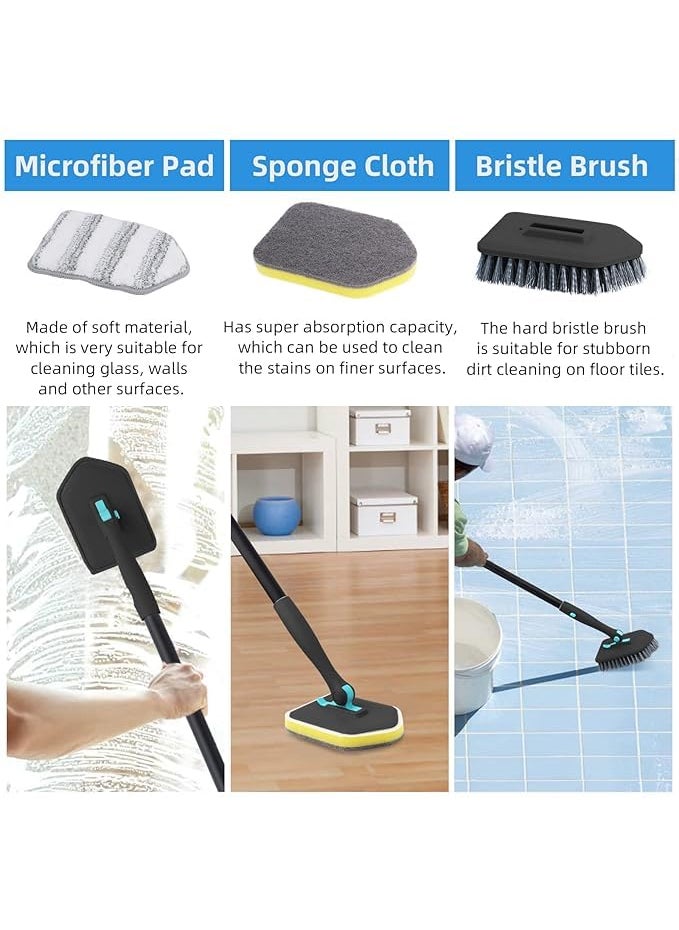 CHITDAX CHITDAX Shower Cleaning Brush with Long Handle 3 in 1 Bathroom Cleaning Brush with 504 Extendable Long Handle Fixable Stiff Scrubbing BrushShower Cleaning Tile Bathroom Floor Black  - Image 4
