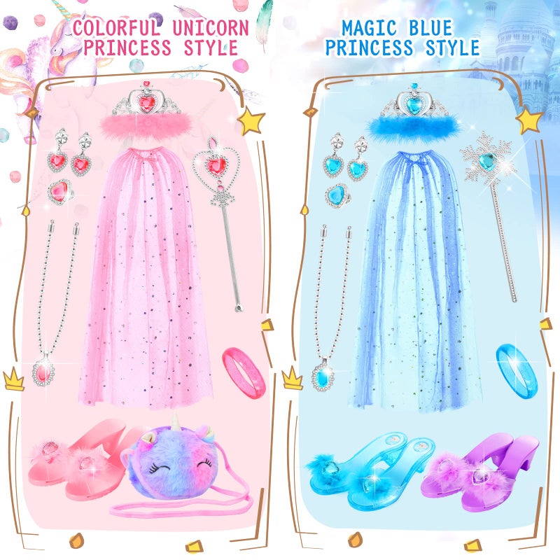 Fedio Princess Dress Up Shoes Set Little Girls Role Play Shoes Pretend Princess Gift Toy Set with 3 Pairs of Shoes,Princess Cape,Crown Tiaras,Unicorn Purse for Girls Aged 3,4,5,6 Birthday Christmas - Image 2
