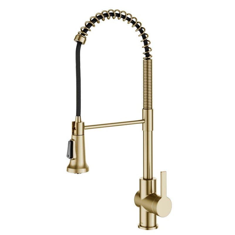 خلاط مطبخ كراوس بريت الجيل الثاني بتصميم تجاري مع مقبض واحد قابل للسحب في لون برونزي شامباني قديم خالي من البقع KPF1691SFACB