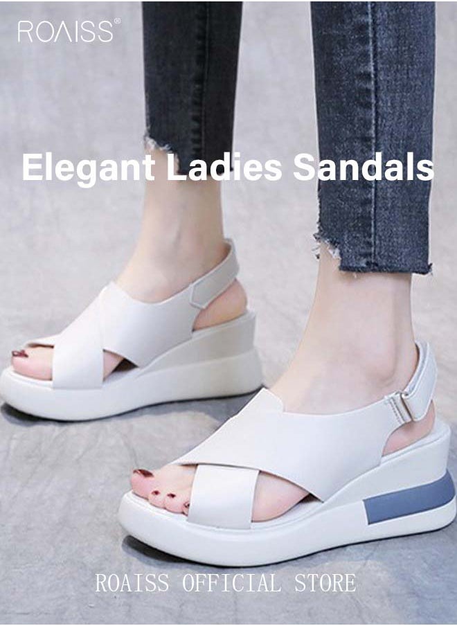 roaiss - Thick Bottom Wedge Sandals Women's New Summer High-Heeled Fish Mouth Women's Shoes Soft Leather Buckle Open Toe Raised Platform Shoes - Image 1