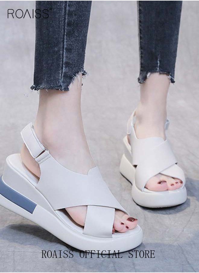 roaiss - Thick Bottom Wedge Sandals Women's New Summer High-Heeled Fish Mouth Women's Shoes Soft Leather Buckle Open Toe Raised Platform Shoes - Image 1