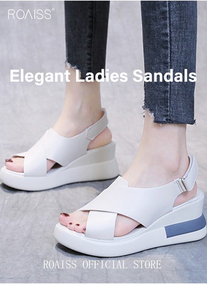 roaiss Thick Bottom Wedge Sandals Women's New Summer High-Heeled Fish Mouth Women's Shoes Soft Leather Buckle Open Toe Raised Platform Shoes  - Image 3